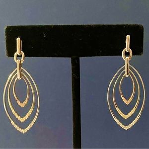 DIAMOND 14K GOLD TRI COLOR OVAL DROP DANGLE MODERN EARRINGS